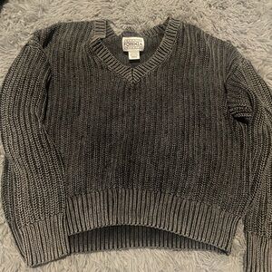 Forenza Charcoal Gray V-Neck Ribbed Knit Sweater